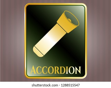  Gold shiny emblem with flashlight icon and Accordion text inside