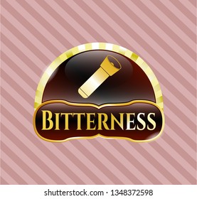  Gold shiny emblem with flashlight icon and Bitterness text inside
