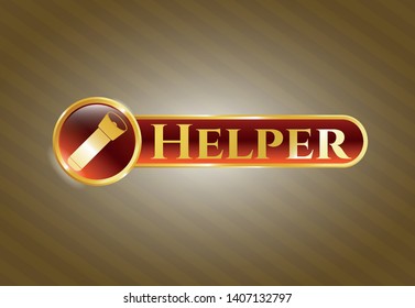  Gold shiny emblem with flashlight icon and Helper text inside