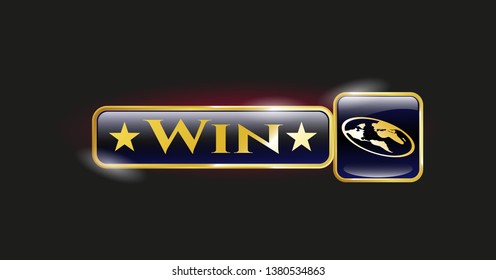  Gold shiny emblem with flat earth icon and Win text inside
