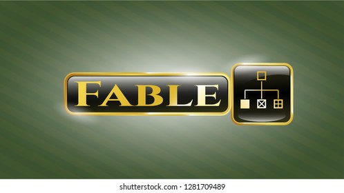  Gold shiny emblem with flowchart icon and Fable text inside