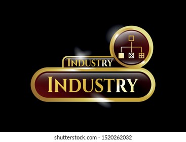  Gold shiny emblem with flowchart icon and Industry text inside