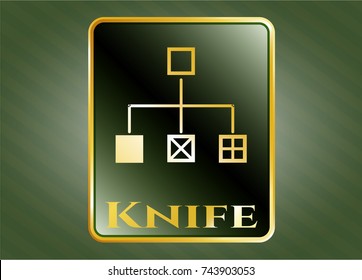  Gold shiny emblem with flowchart icon and Knife text inside