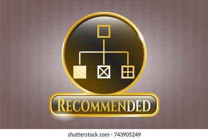  Gold shiny emblem with flowchart icon and Recommended text inside