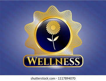  Gold shiny emblem with flower icon and Wellness text inside