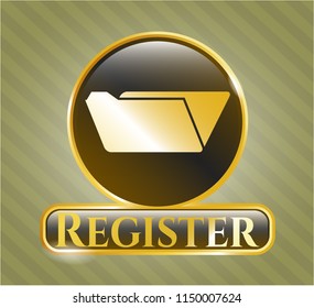  Gold shiny emblem with folder icon and Register text inside