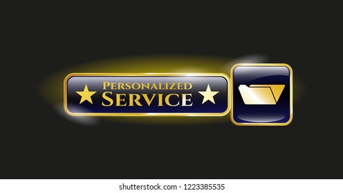  Gold shiny emblem with folder icon and Personalized Service text inside