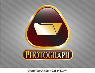  Gold shiny emblem with folder icon and Photograph text inside
