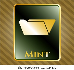  Gold shiny emblem with folder icon and Mint text inside