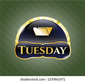  Gold shiny emblem with folder icon and Tuesday text inside