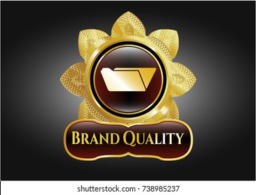  Gold shiny emblem with folder icon and Brand Quality text inside