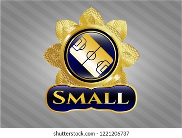  Gold shiny emblem with football field icon and Small text inside