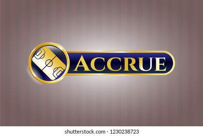  Gold shiny emblem with football field icon and Accrue text inside