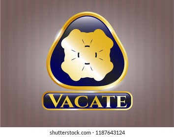  Gold shiny emblem with four leaf clover icon and Vacate text inside