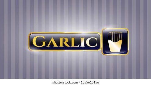  Gold shiny emblem with fries icon and Garlic text inside
