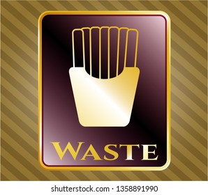  Gold shiny emblem with fries icon and Waste text inside