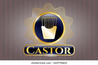  Gold shiny emblem with fries icon and Castor text inside