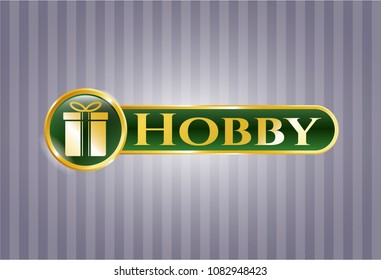   Gold shiny emblem with gift box icon and Hobby text inside