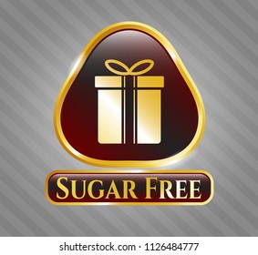  Gold shiny emblem with gift box icon and Sugar Free text inside