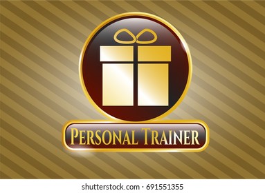  Gold shiny emblem with Gift box icon and Personal Trainer text inside