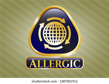  Gold shiny emblem with globalization icon and Allergic text inside