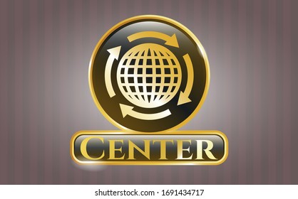  Gold shiny emblem with globalization icon and Center text inside
