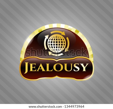 Gold shiny emblem with globalization icon and Jealousy text inside