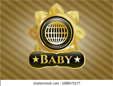  Gold shiny emblem with globe, website icon and Baby text inside