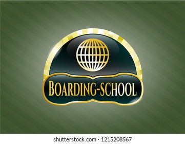  Gold shiny emblem with globe, website icon and Boarding-school text inside