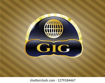  Gold shiny emblem with globe, website icon and Gig text inside