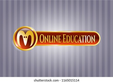  Gold shiny emblem with goat head icon and Online Education text inside