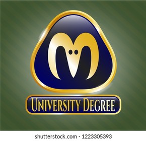  Gold shiny emblem with goat head icon and University Degree text inside