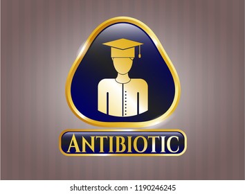  Gold shiny emblem with graduated icon and Antibiotic text inside