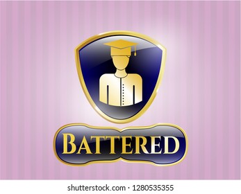  Gold shiny emblem with graduated icon and Battered text inside