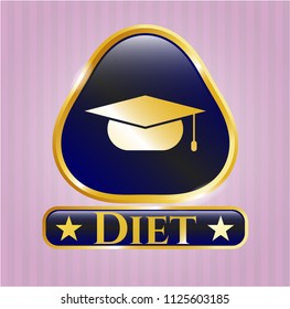  Gold shiny emblem with graduation cap icon and Diet text inside