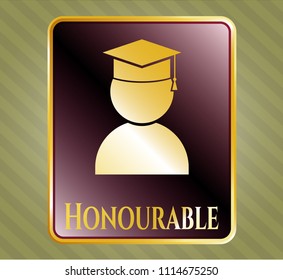  Gold shiny emblem with graduation icon and Honourable text inside