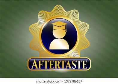  Gold shiny emblem with graduation icon and Aftertaste text inside