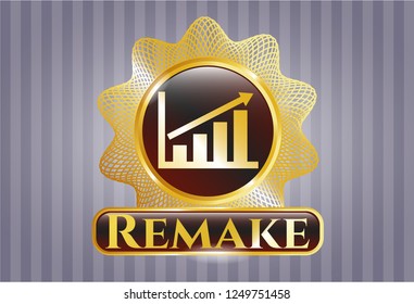  Gold shiny emblem with growth chart icon and Remake text inside