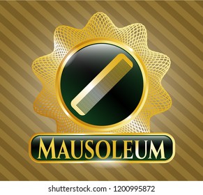  Gold shiny emblem with hair comb icon and Mausoleum text inside
