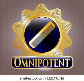  Gold shiny emblem with hair comb icon and Omnipotent text inside
