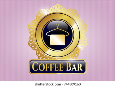  Gold shiny emblem with hanger with towel icon and Coffee Bar text inside