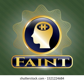  Gold shiny emblem with head with jigsaw puzzle piece icon and Faint text inside