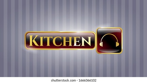  Gold shiny emblem with headphones icon and Kitchen text inside