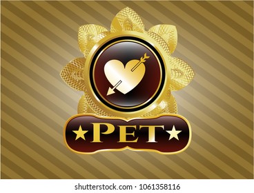   Gold shiny emblem with heart with arrow icon and Pet text inside