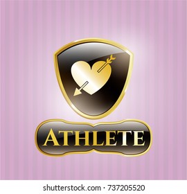  Gold shiny emblem with heart with arrow icon and Athlete text inside
