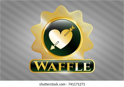  Gold shiny emblem with heart with arrow icon and Waffle text inside
