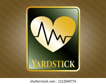  Gold shiny emblem with heart with electrocardiogram icon and Yardstick text inside