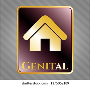  Gold shiny emblem with home icon and Genital text inside