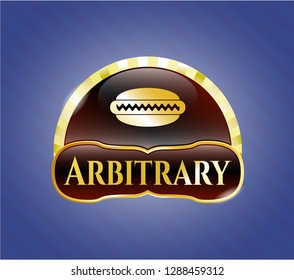  Gold shiny emblem with hot dog icon and Arbitrary text inside