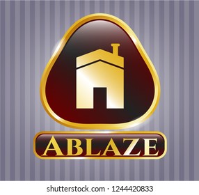  Gold shiny emblem with house icon and Ablaze text inside